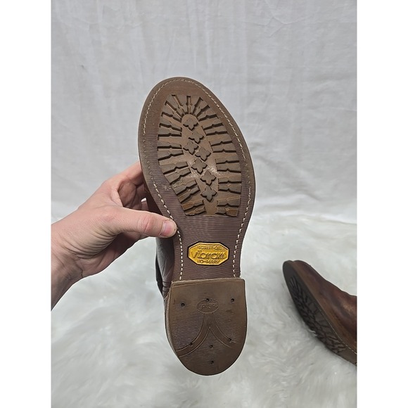 ABILENE BOOTS Brown Leather Boots Men\'s Size 8 D Vibram Resist Oil No Mark Soles